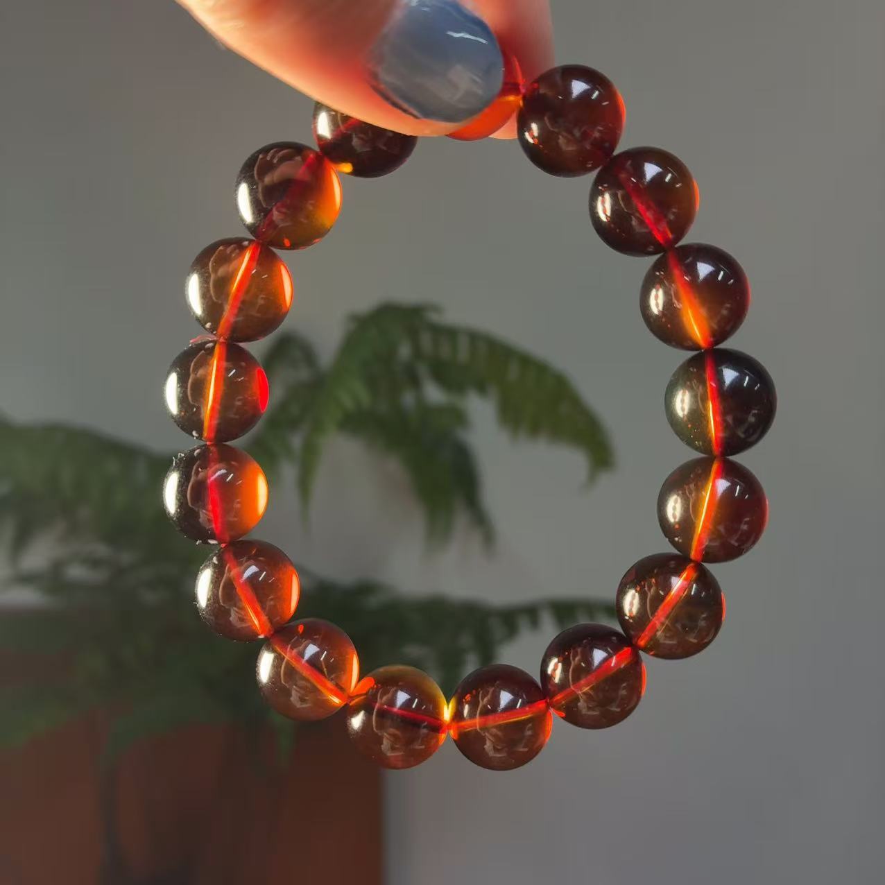 10mm墨西哥天然红蓝珀单圈手串 双色琥珀时尚经典百搭女款珠串