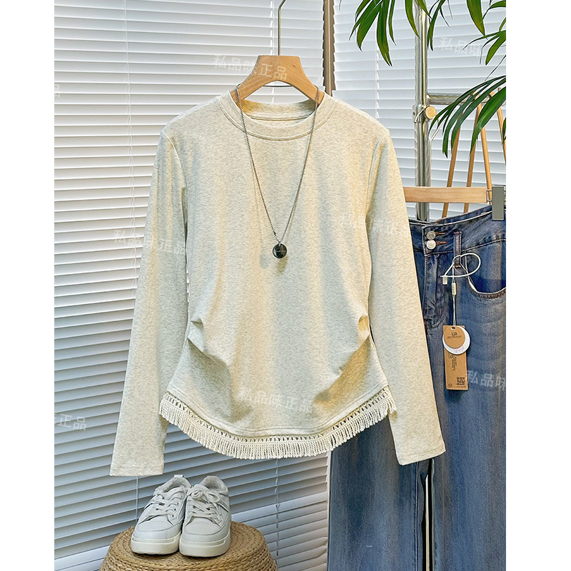 SPW私品味 2025秋季新款圆领长袖修身T恤上衣女  L91202