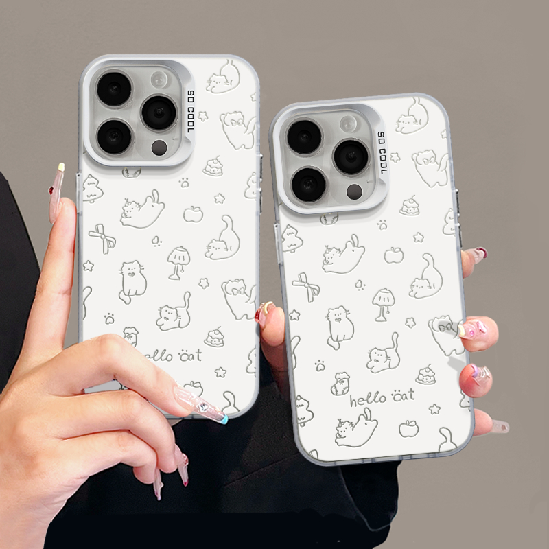 苹果小猫适用苹果17pro手机壳16promax彩银华为p60荣耀oppo小米15