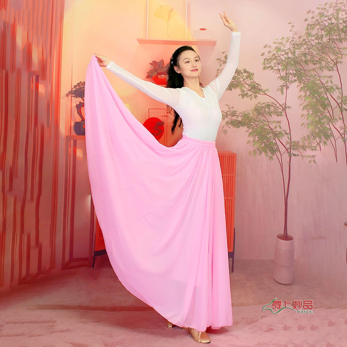 新疆少数民族舞蹈服芙蓉纱一色半身裙