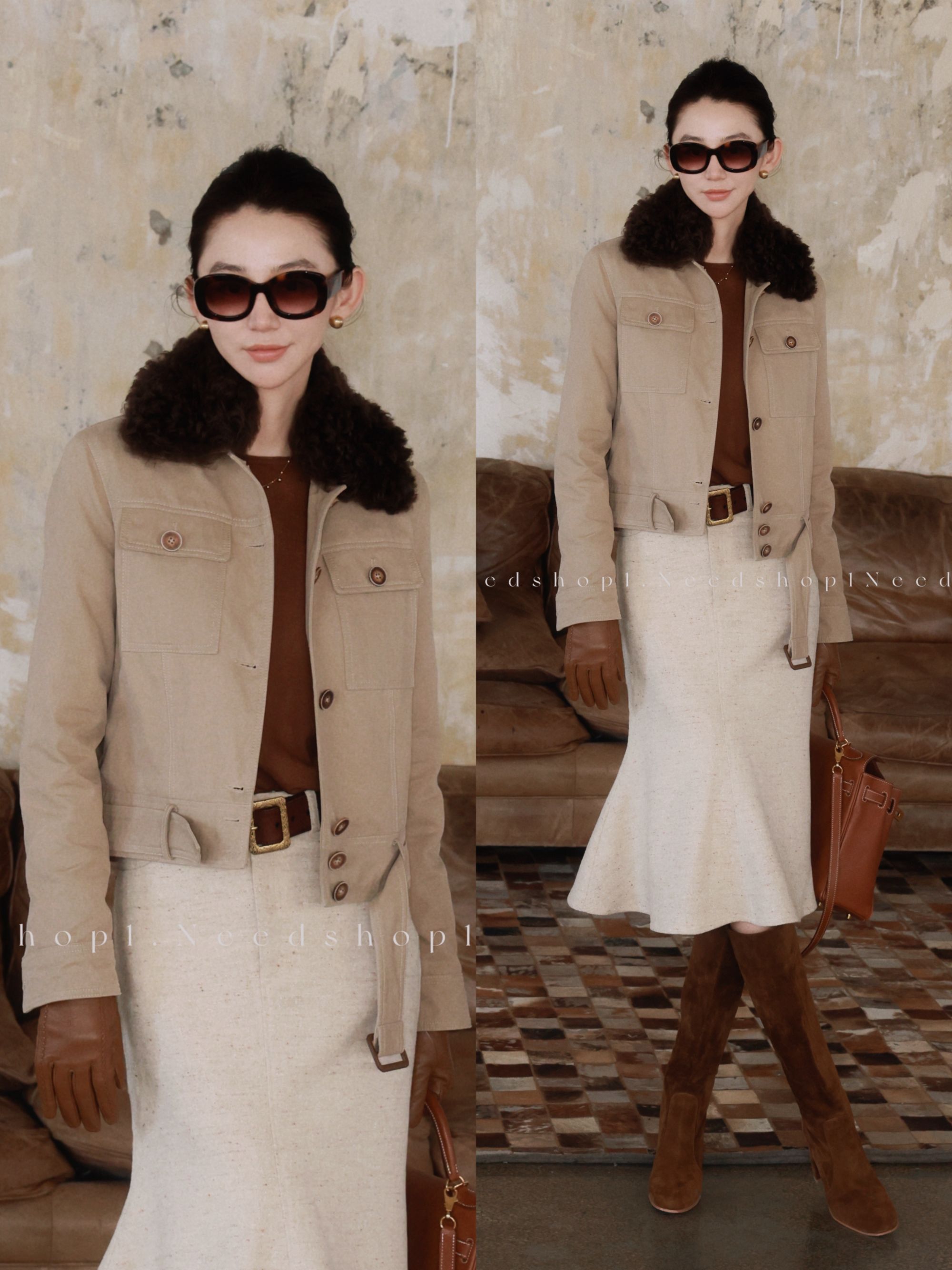 NeedShop1 【鹅绒派克服】简约浅卡其短款鹅绒外套