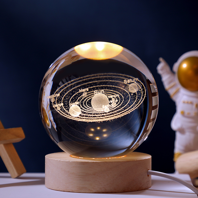 发光太阳系水晶球桌面小夜灯摆件星空玻璃球装饰品生日礼物女七夕