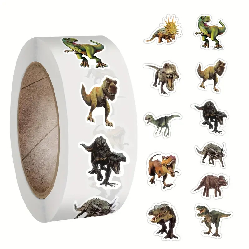 500张侏罗纪恐龙卷卷贴纸装饰手机手账封口贴封口不干胶学生无毒