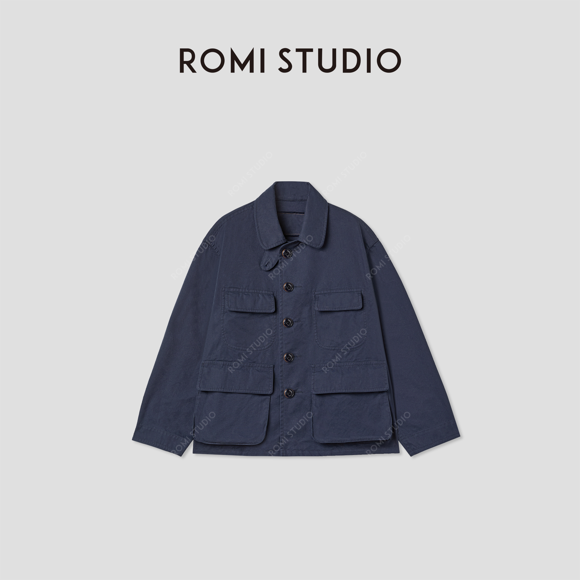 ROMI STUDIO“英式工装”磨毛做旧洗水翻领多口袋棉外套RWCAWY4904