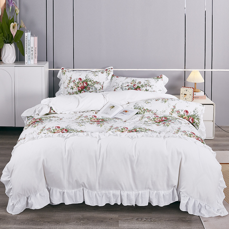 【新疆包邮】法式轻奢拼接百褶荷叶边被套床单四件套床上用品