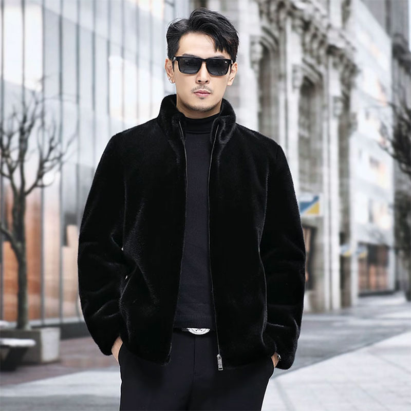 【刘大美专属】海宁男士立领款休闲男外套时尚黑色男款保暖