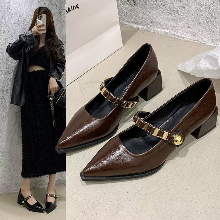 高跟鞋子女2025秋季新款尖头法式绝美玛丽珍女鞋美拉德粗跟单鞋女