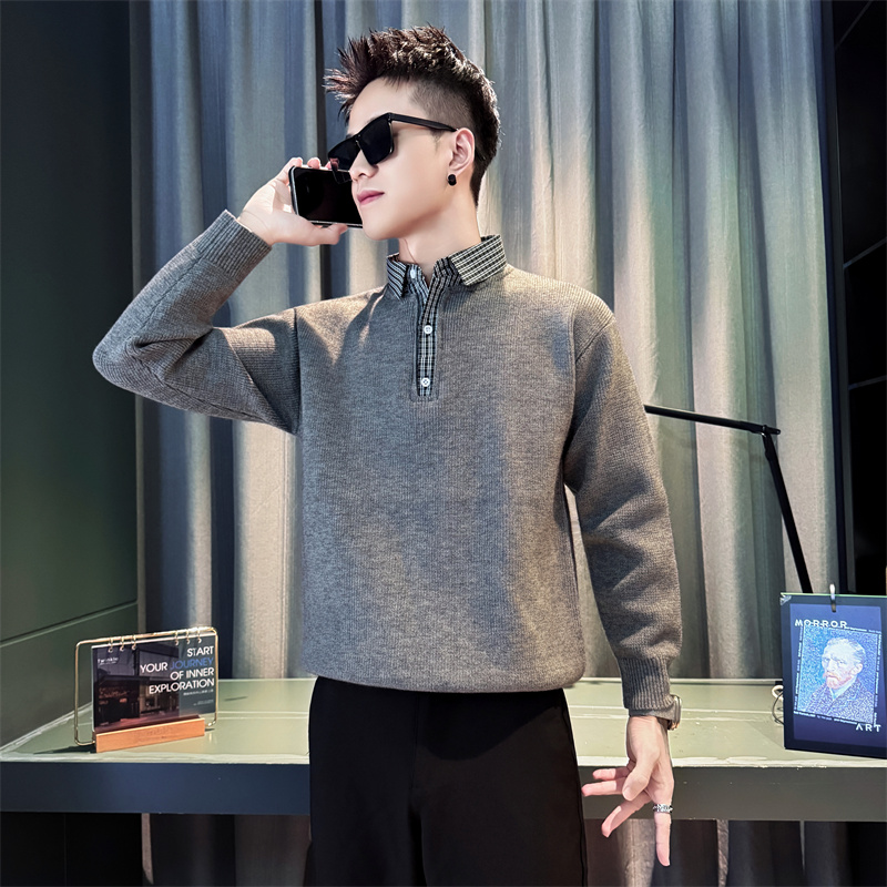 衬衫领毛衣男款秋冬季线衣2025新款高级感潮牌加厚保暖打底针织衫