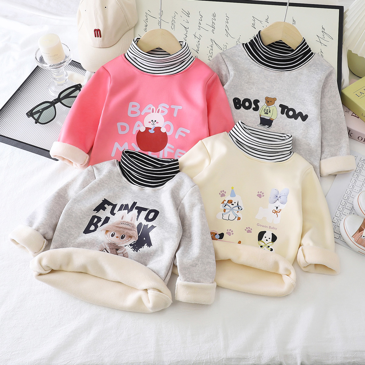 儿童秋冬款加绒加厚洋气单上衣男女童卫衣长袖时尚休闲宝宝打底衣