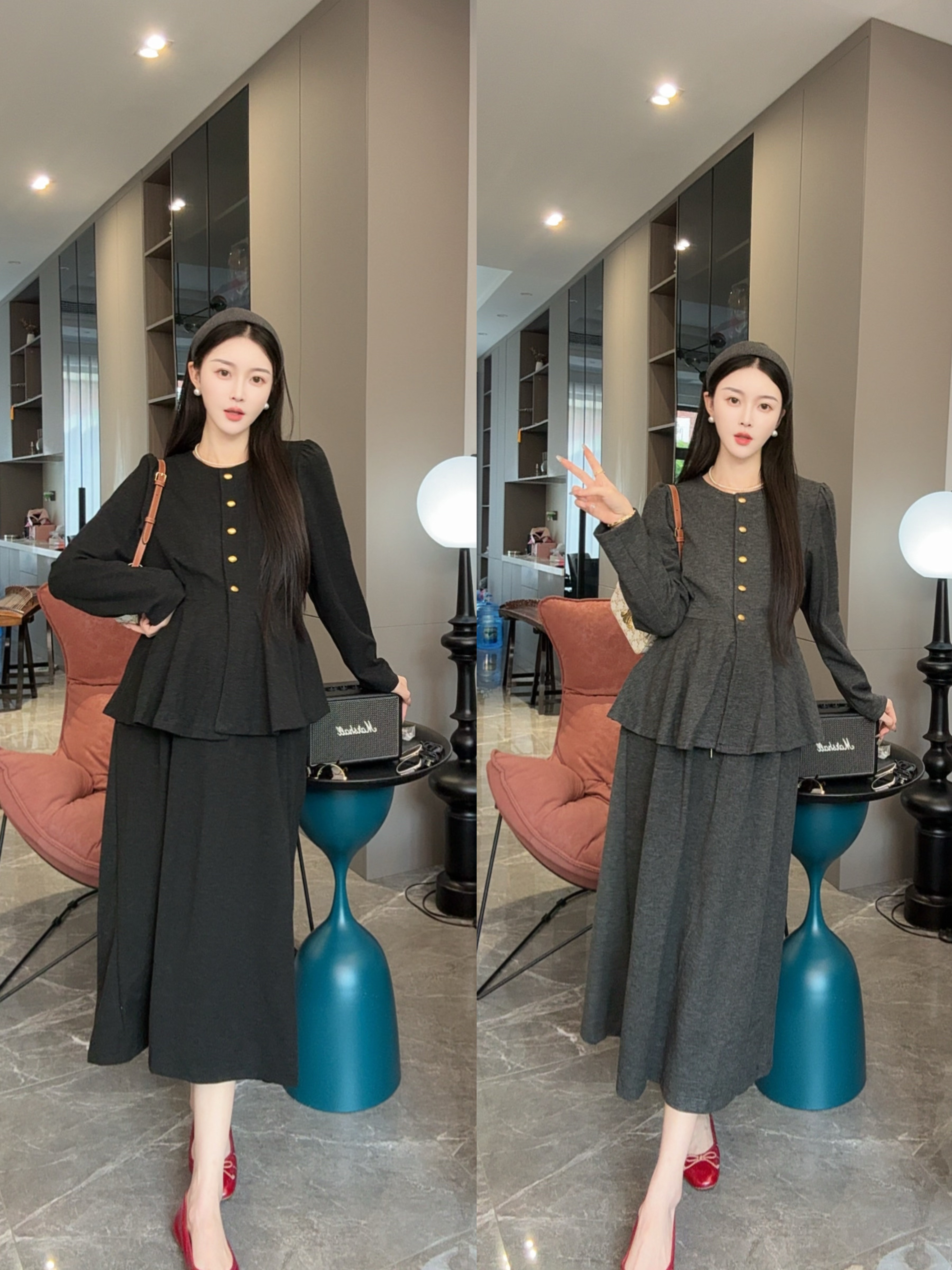 孕妇秋冬高级感小香风开衫上衣搭配半身裙套装