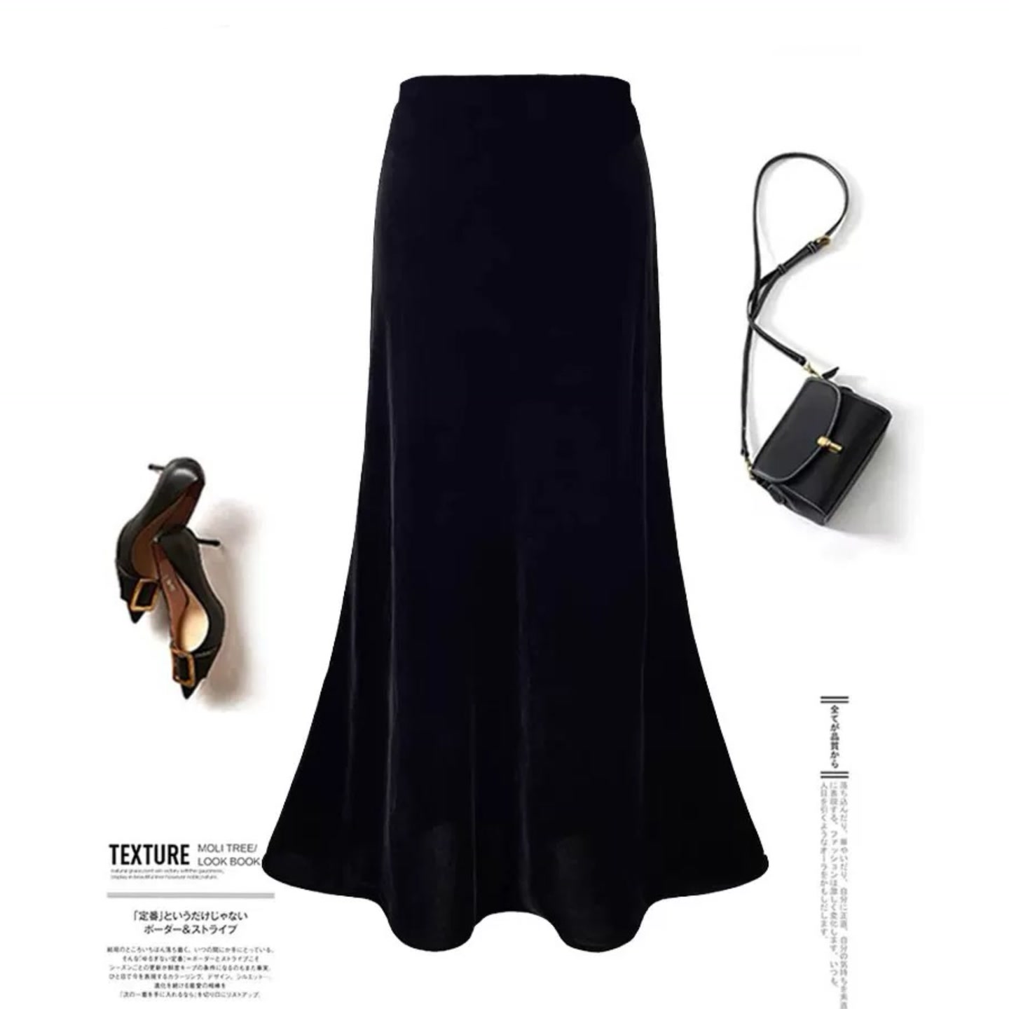 D999-3253【鱼尾裙】秋冬加绒加厚高级感丝绒半身裙a字包臀裙女