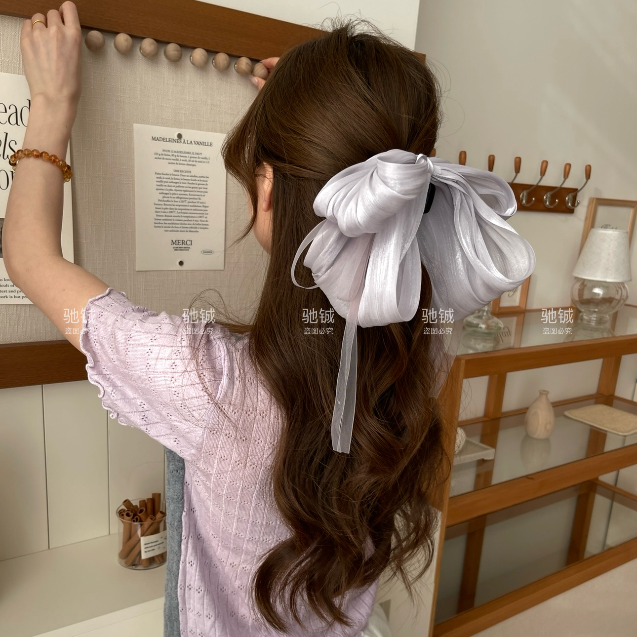 奶香假日～超大号蝴蝶结飘带马尾夹甜妹褶皱抓夹温柔半披发发夹