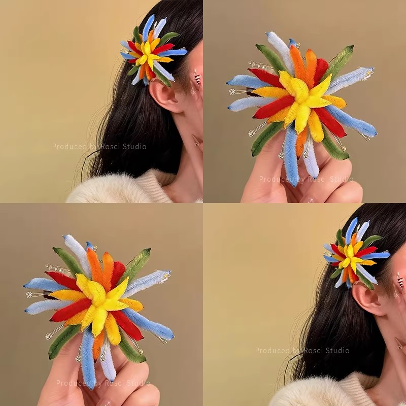 新年彩色发光烟火扭扭棒发夹女2025新款头饰氛围感发卡鸭嘴夹发饰