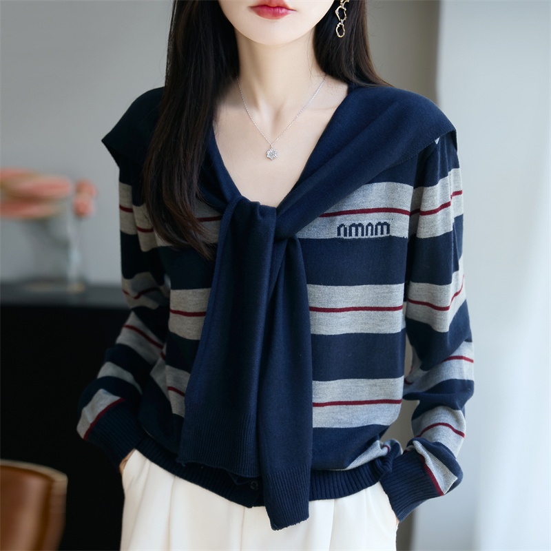 哥弟阿玛施正品时尚撞色条纹毛衣羊毛开衫宽松长袖百搭披肩针织衫
