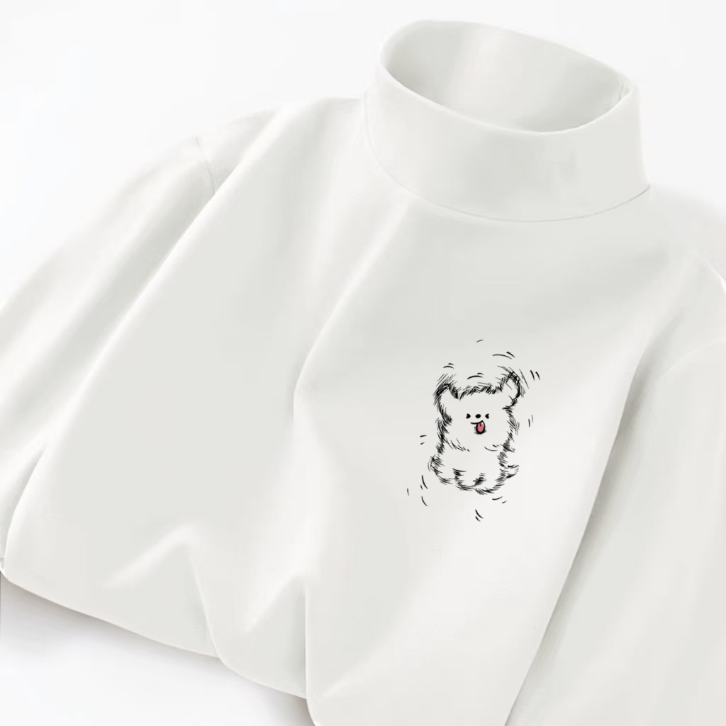 【德绒保暖】280g重磅线条小狗印花半高领长袖T恤男女秋冬蓄热打底