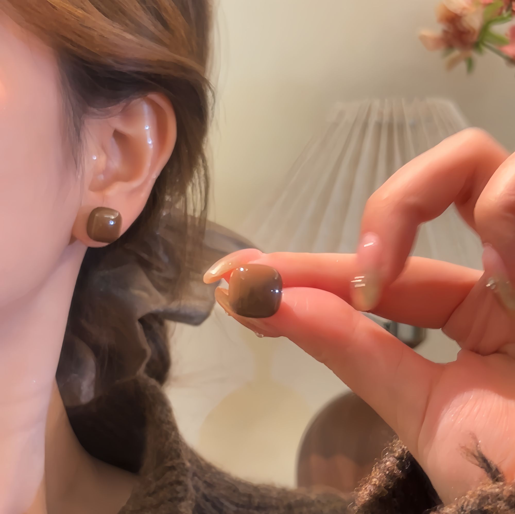 合金仿珍珠仿珍珠耳饰 【351】美拉德咖色方形耳钉女气质轻奢耳饰