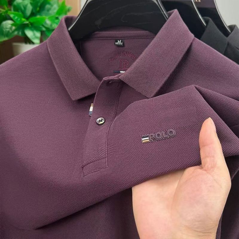 2025春秋季新款纯棉中青年男士POLO衫翻领t恤精美刺绣休闲T恤上衣