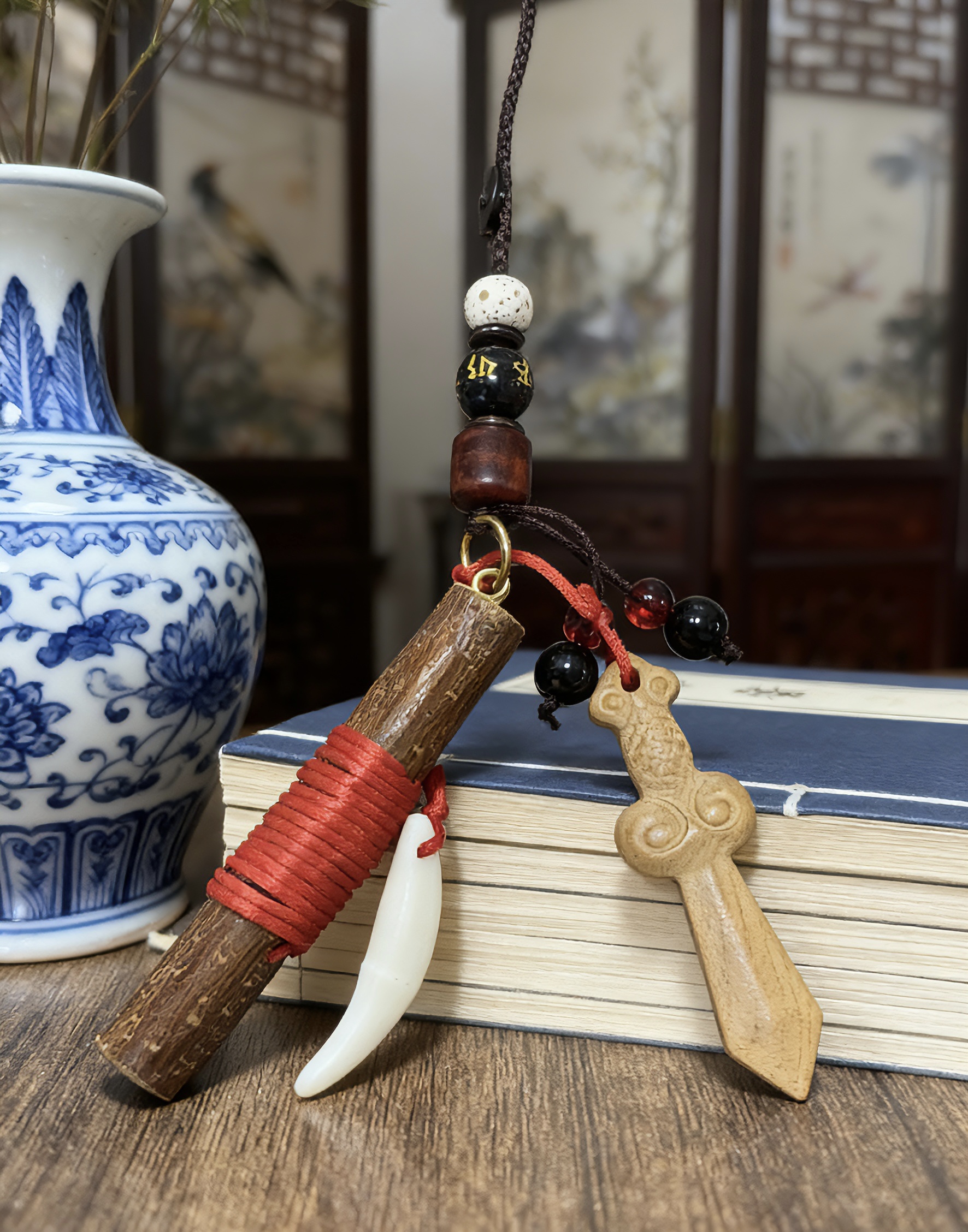 非金属木质吊坠 【正宗东南老桃木】星月菩提手工狗牙挂件古风创意