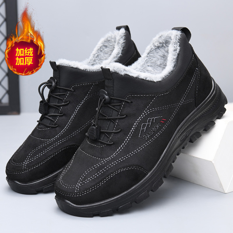 冬季加厚保暖爸爸鞋老北京布鞋防滑软底中老年人大码男士加绒棉靴