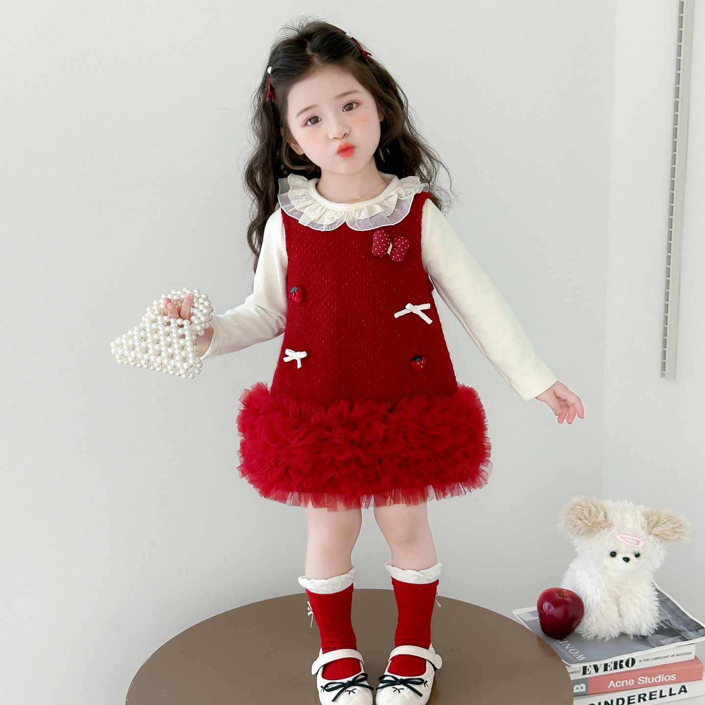 女童春秋长袖蛋糕裙套装2025新款宝宝时髦秋季礼服周岁衣服两件套