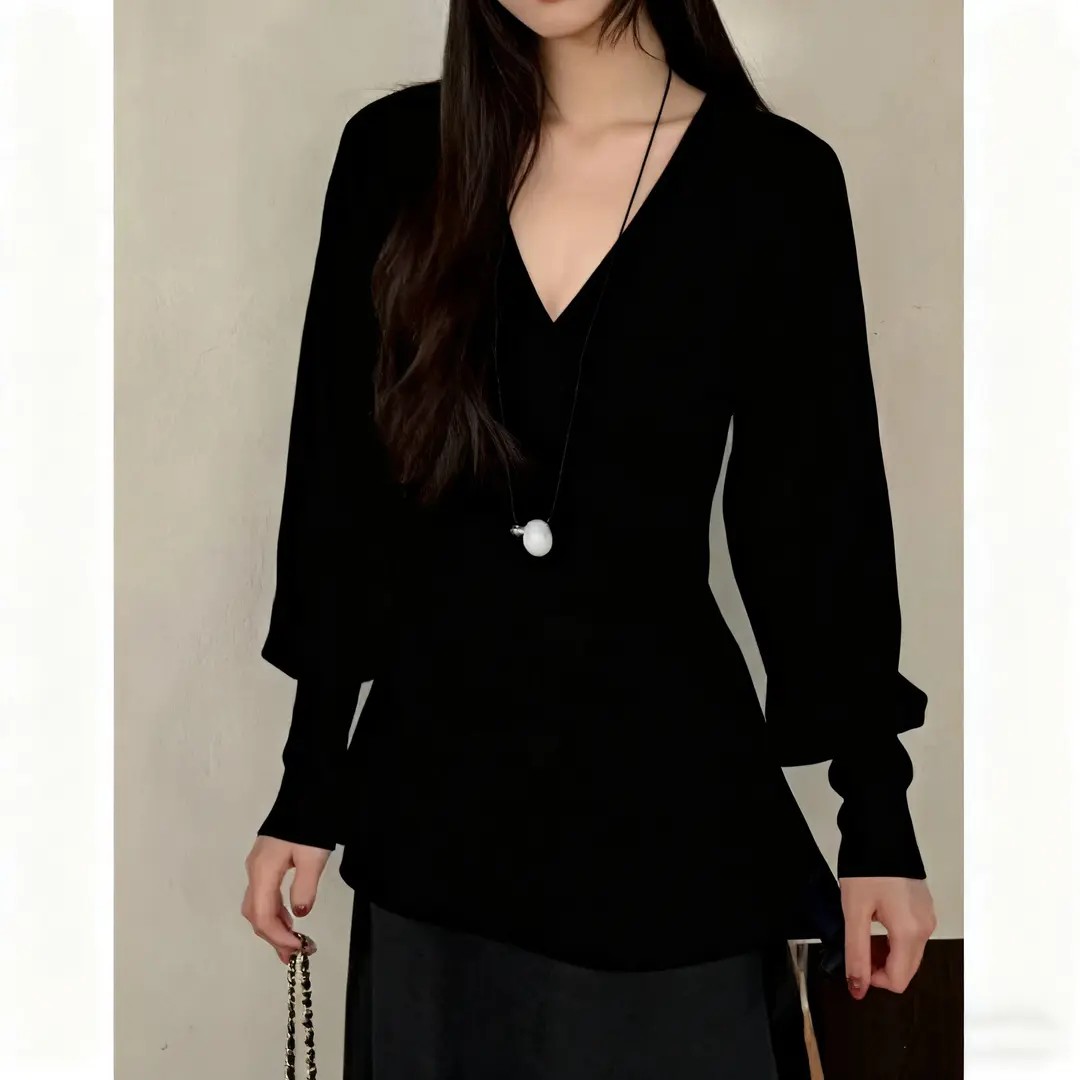 法式V领灯笼袖毛衣针织衫存款收腰显瘦气质百搭高级感上衣G9-72