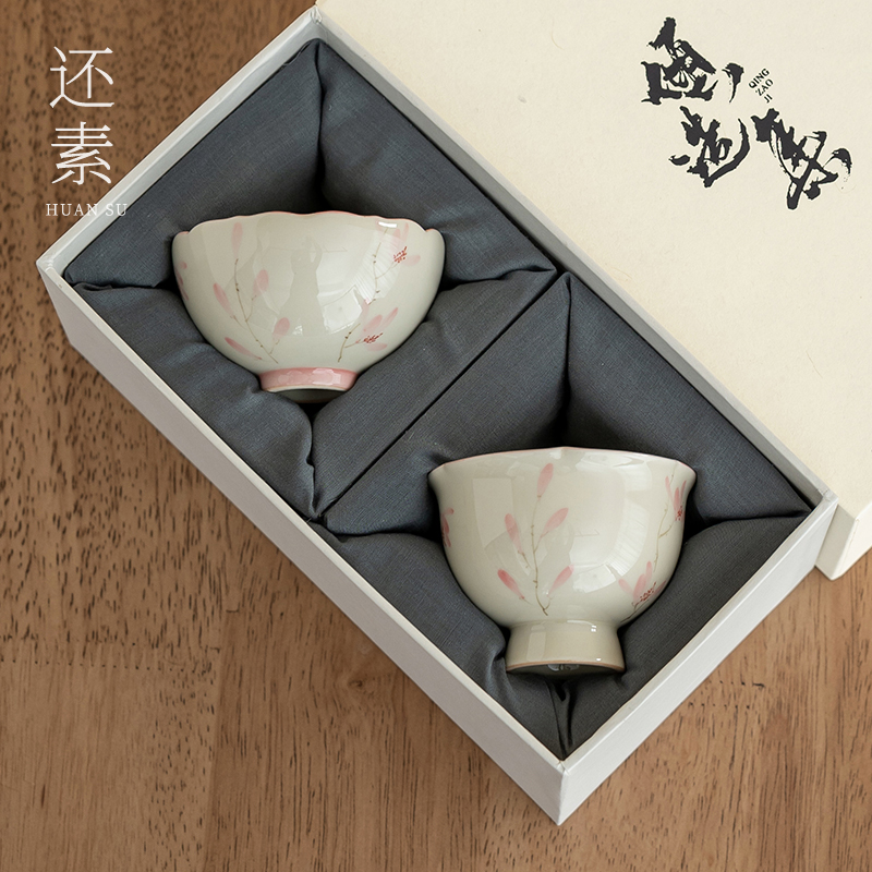 草木灰手绘蝴蝶兰花女士主人杯釉下彩陶瓷家用功夫茶具茶杯品茗杯