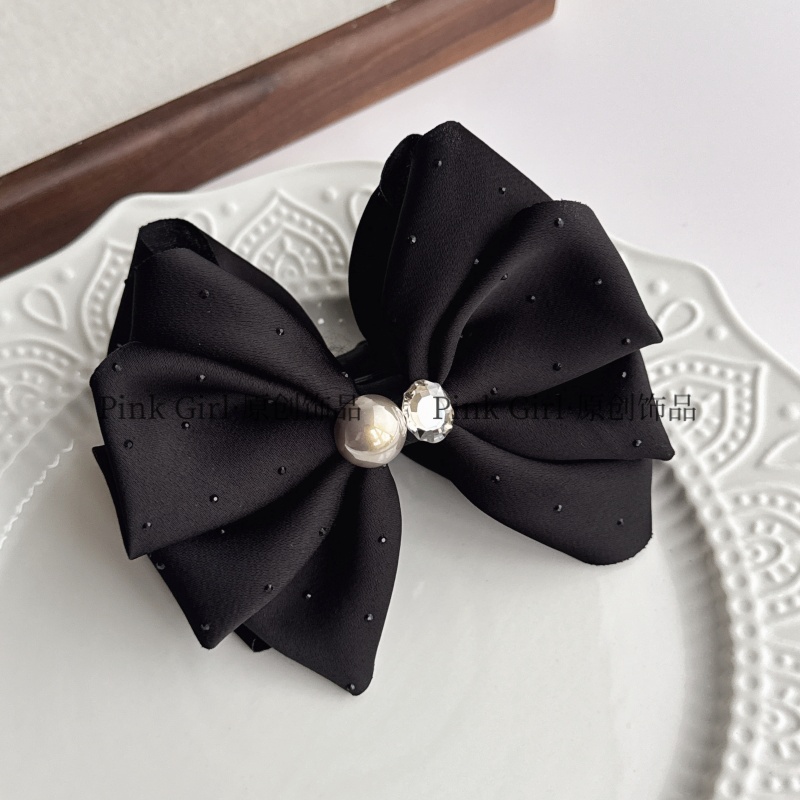 Pink Girl  X158新款黑色缎面蝴蝶结香蕉夹优雅气质百搭竖夹发饰