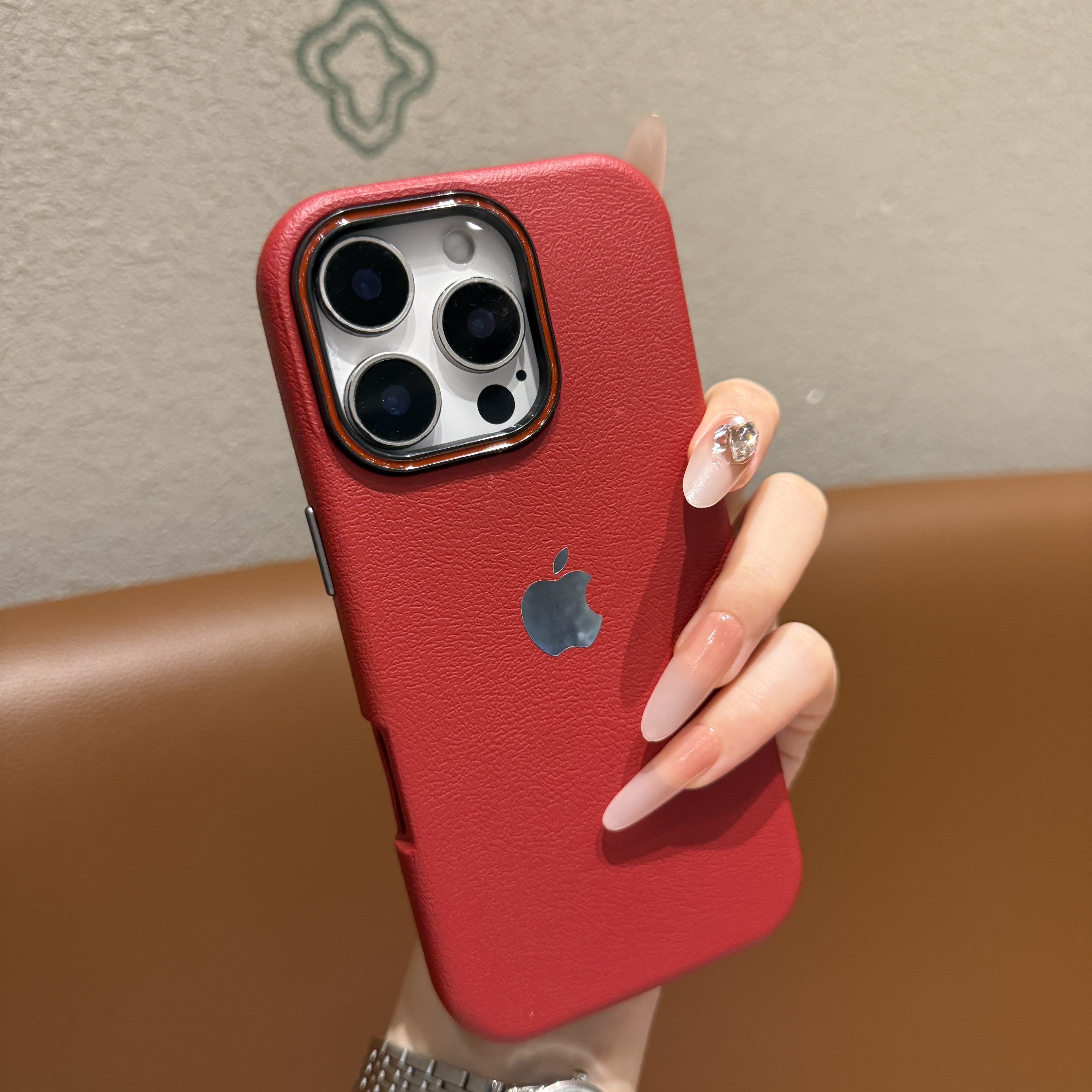 高级复古皮纹适用苹果16promax手机壳新款iPhone15简约14小众13女