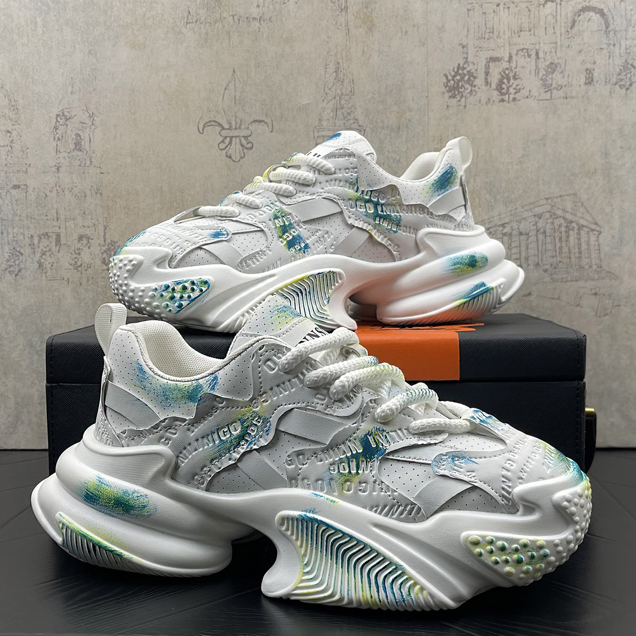 原创设计感小众擦色厚底增高透气老爹鞋男潮鞋潮牌厚底运动休闲鞋