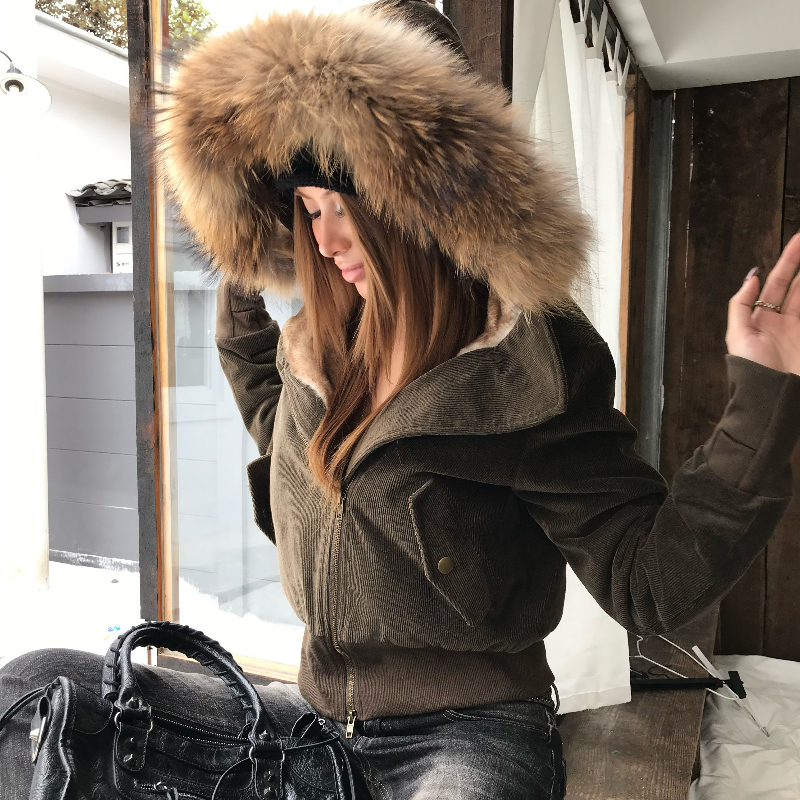 Audwyn连帽毛领斜襟毛绒内胆棉服外套复古流浪嬉皮士加绒显瘦棉袄