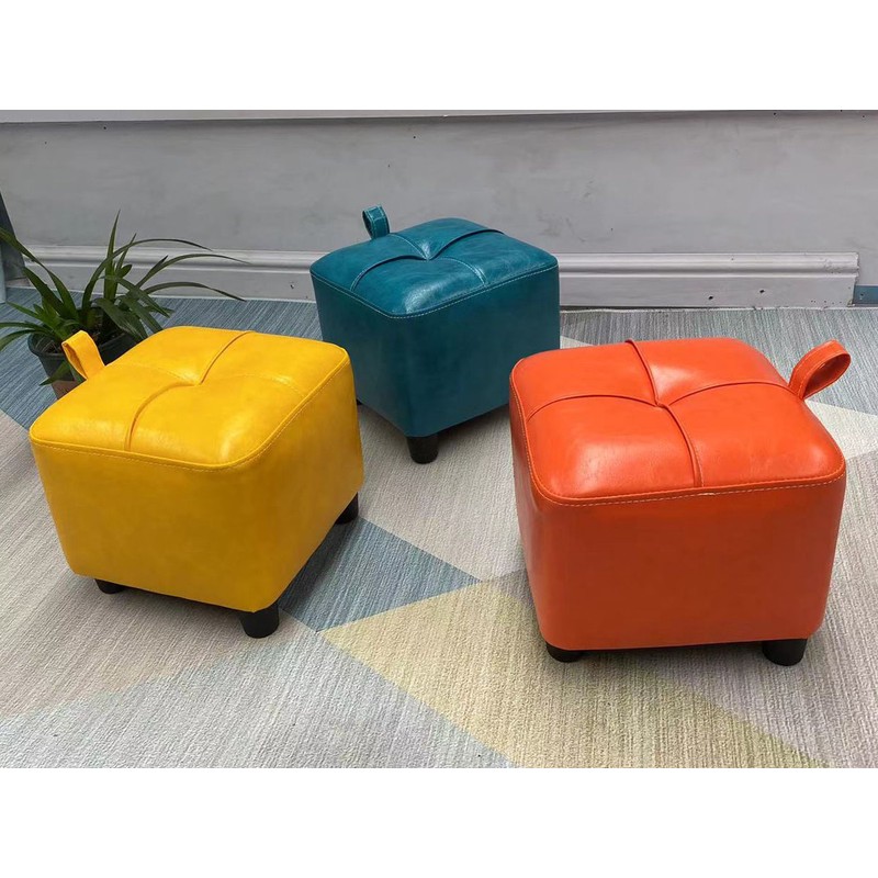 家用凳子客厅小皮凳正方形凳子沙发茶几方凳矮凳换鞋凳皮墩子皮凳