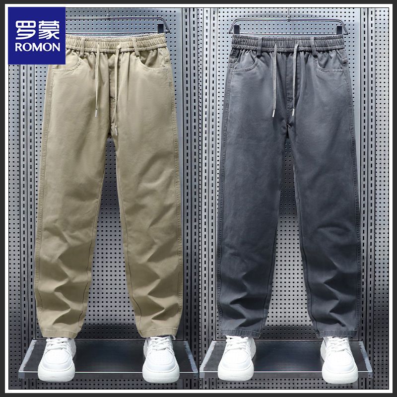 Romon/罗蒙美式潮牌纯棉休闲裤男款2025秋季简约高奢直筒长裤男