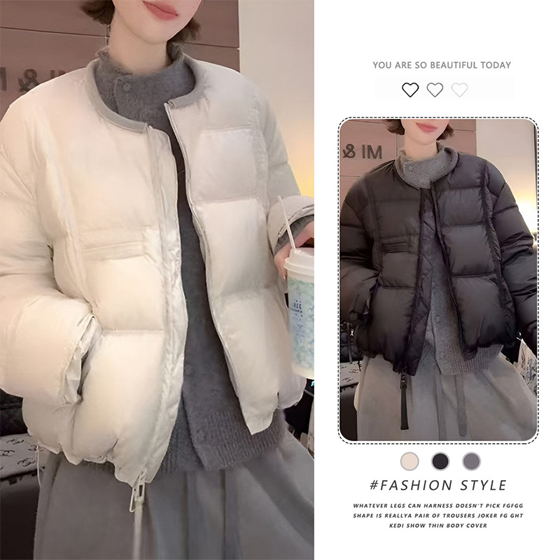 2025秋冬新款圆领短款棉衣外套女小个子休闲宽松轻薄夹棉保暖棉袄