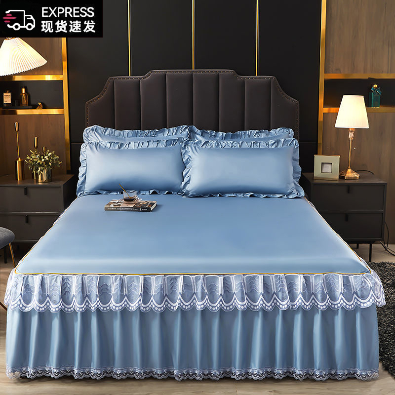 冰丝席床裙三件套夏季高档凉席家用防滑床单床罩套单件凉席可机洗