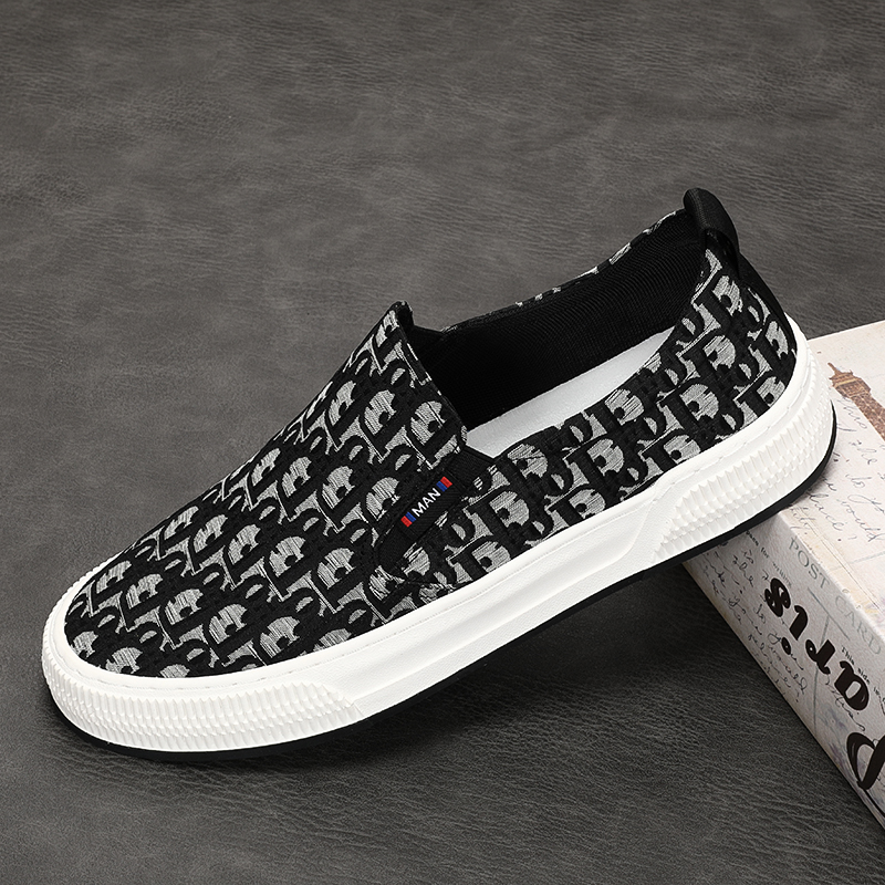 意式轻奢潮流手工帆布鞋男夏季薄款一脚蹬男鞋透气百搭花格英伦风