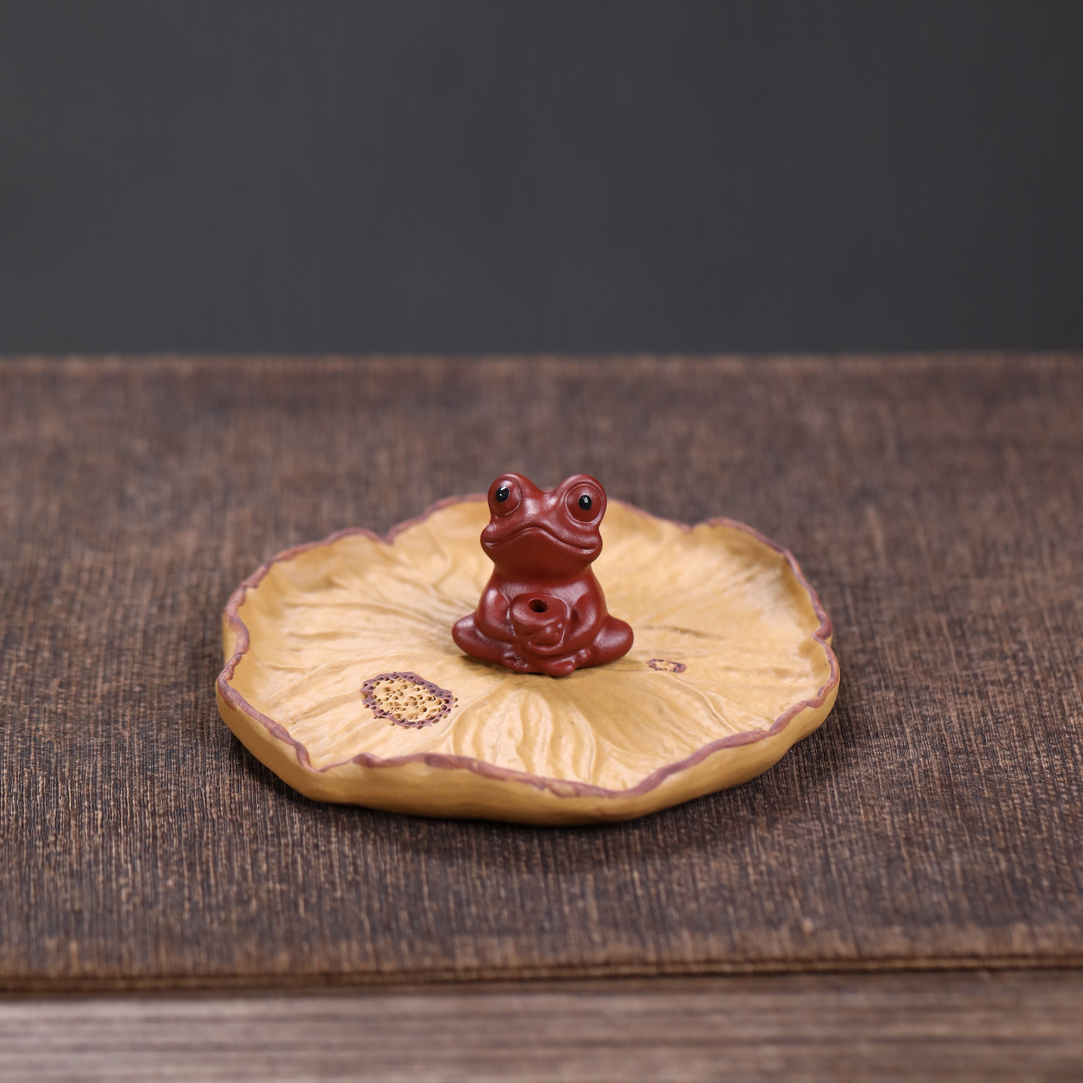 紫砂禅意青蛙香托装饰茶宠小摆件创意插香香炉茶道香薰炉茶桌摆件
