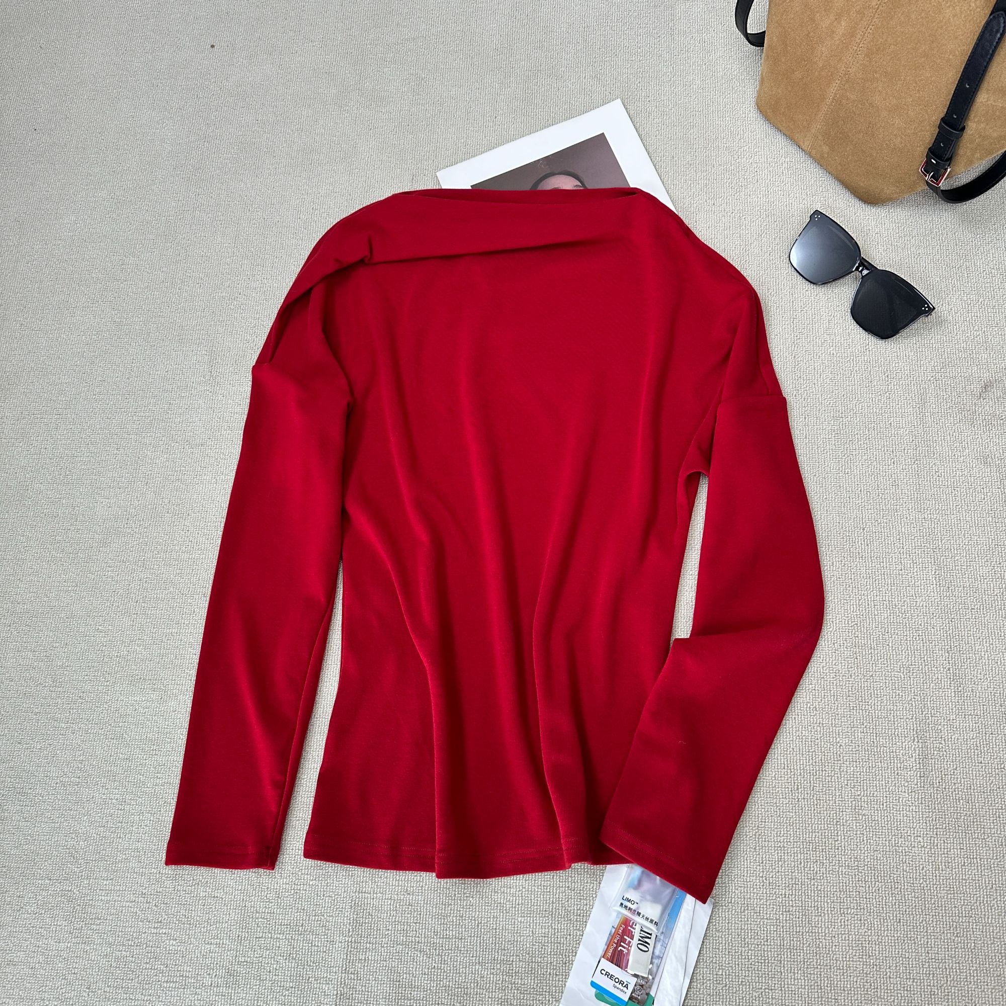 一字领性感长袖上衣小薇加绒保暖韩版性感上衣百搭款5各色8965985