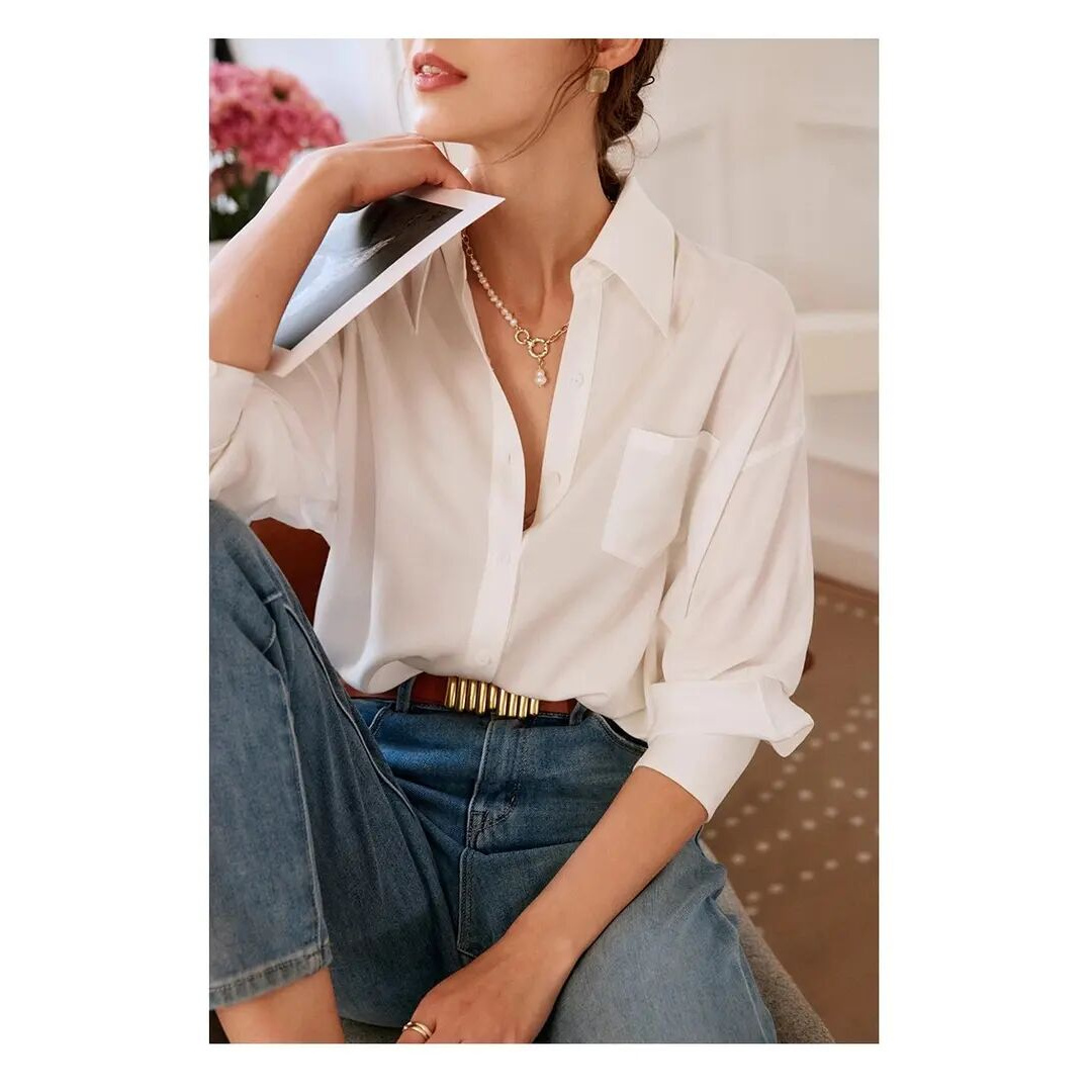 木槿芸【专业抗皱】竹浆纤维吸湿透气女衬衣轻职宽松法式衬衫MJ-103