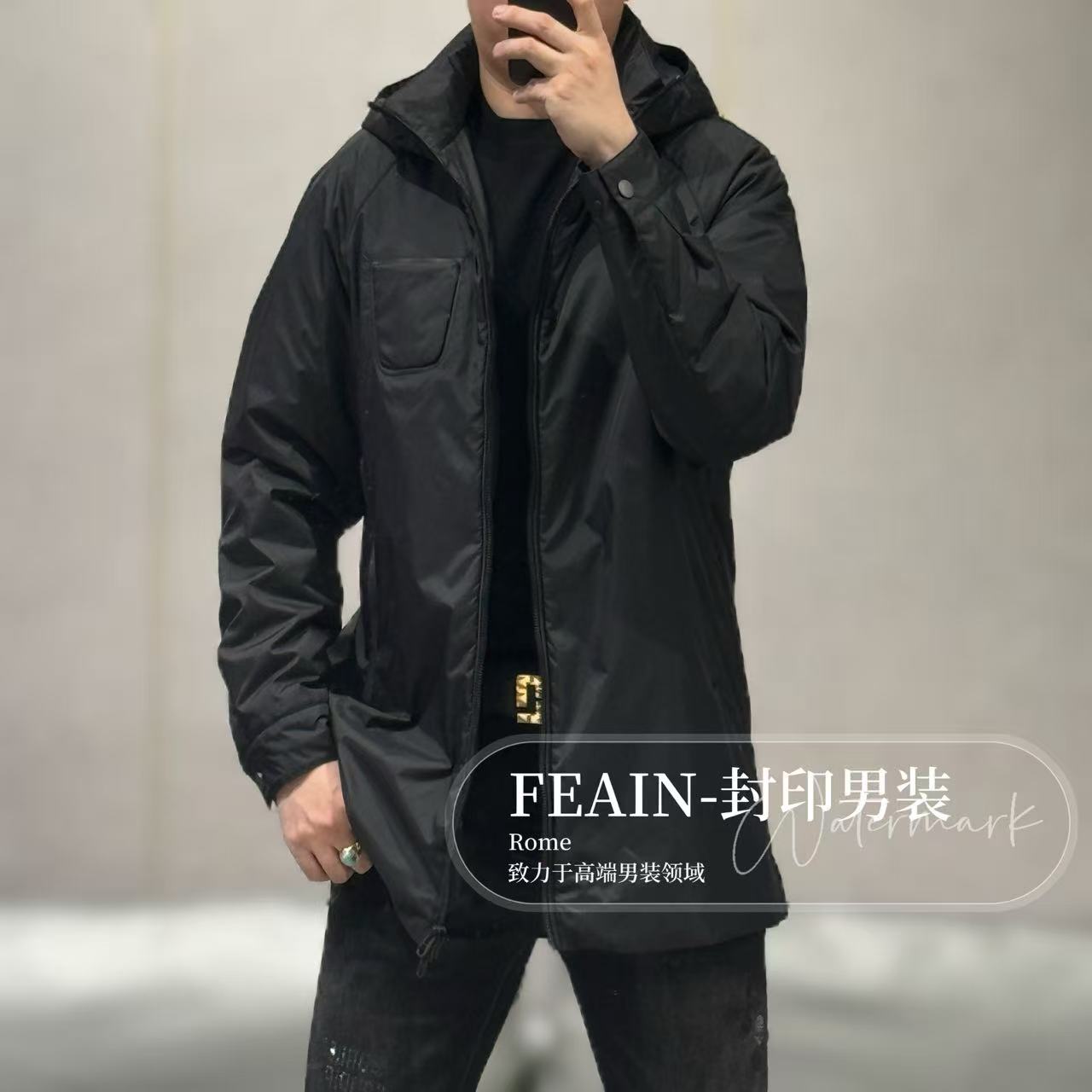 【桑蚕丝绵羊皮】高端男士进口三防面料桑蚕丝填充风衣78171