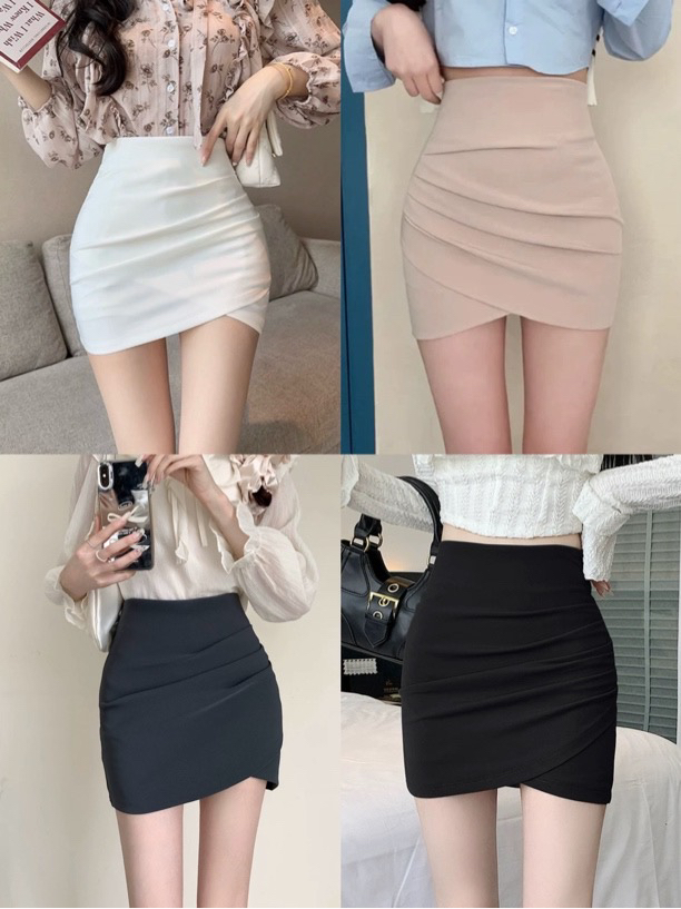 高腰显瘦包臀裙2025新款不规则褶皱设计感半身裙短款性感紧身裙子