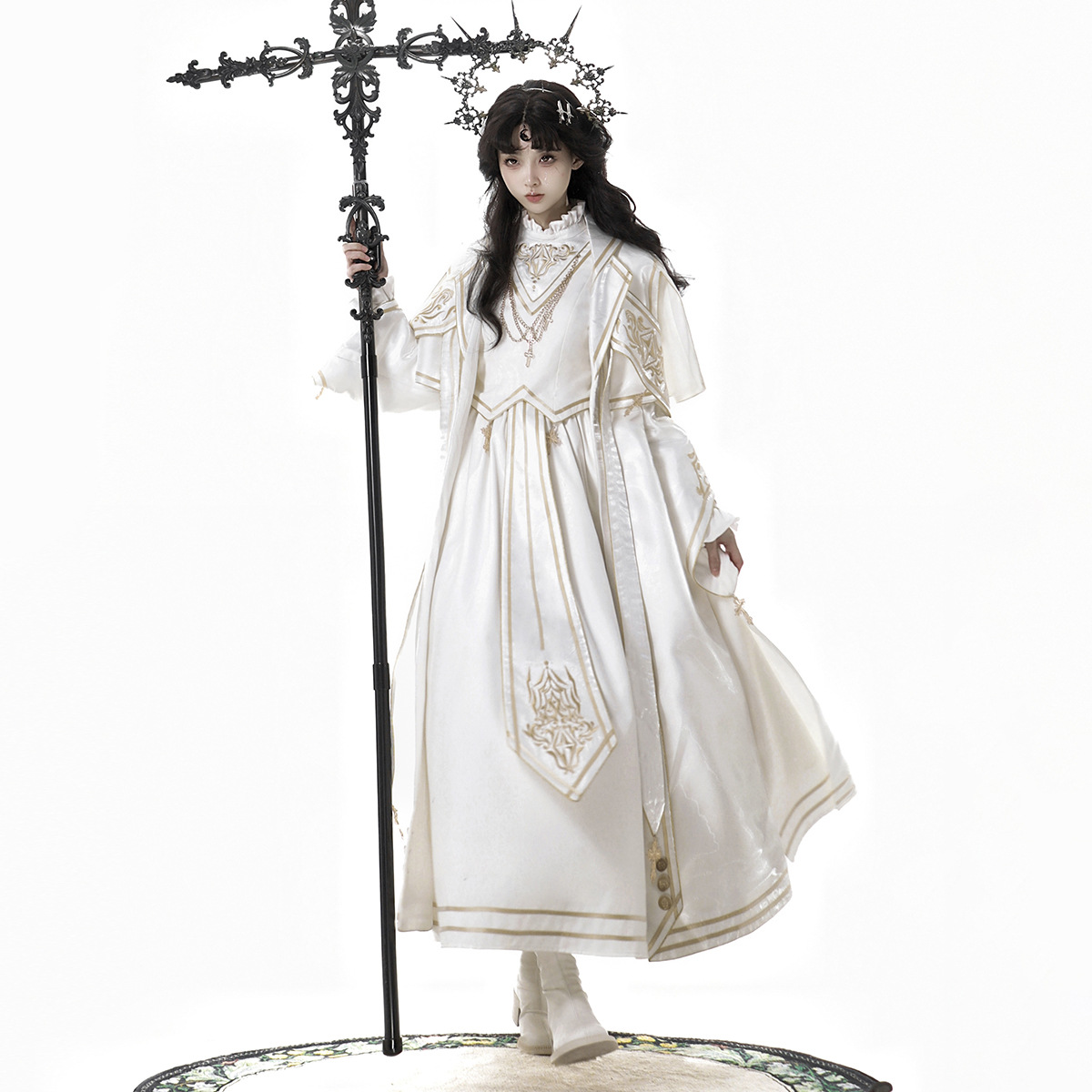 锦慕Lolita圣洁神女希腊风斗篷连衣裙白色哥特修女服优雅华丽宫廷