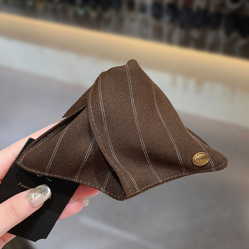 韩版栗色系条纹布艺三角抓夹新款气质鲨鱼夹优雅气质发夹发饰