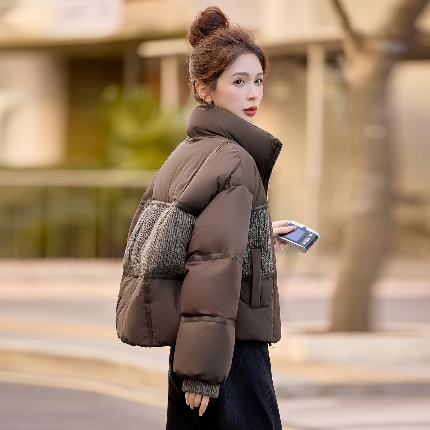 拼接立领羽绒服女短款2025年冬季新款时尚减龄设计感保暖加厚外套