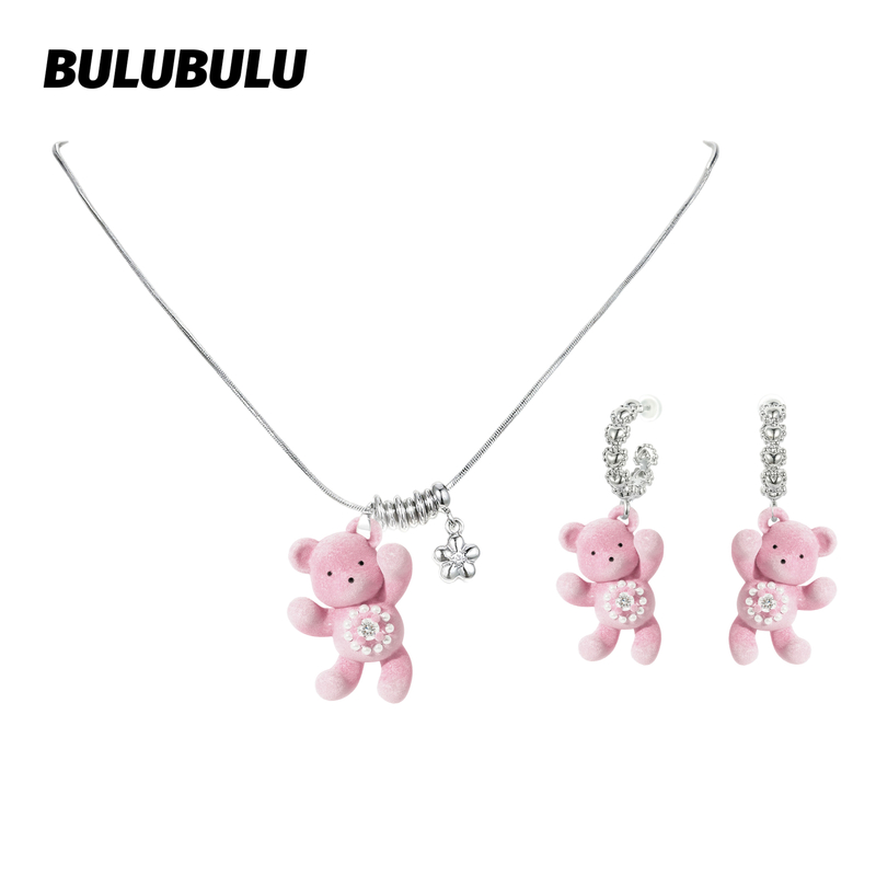 铜合金亚克力项链 BULUBULU 玩伴系列植绒粉棕可爱小熊耳饰品项链