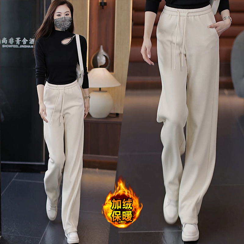 拉夏贝尔时尚百搭休闲裤冬季2025年新款高腰设计感洋气潮流阔腿裤