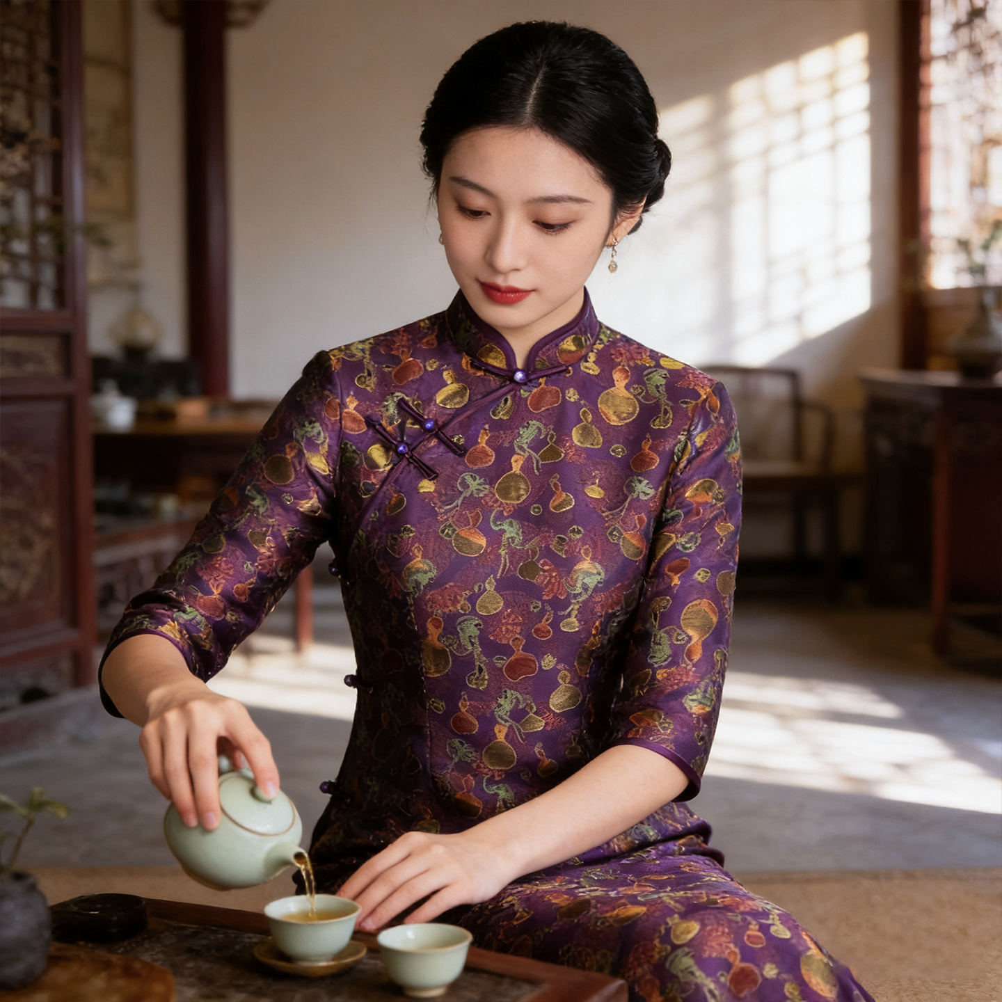 朵拉芭娜全开襟优雅妈旗袍秋季2025年新款复古中国风提花日常改良