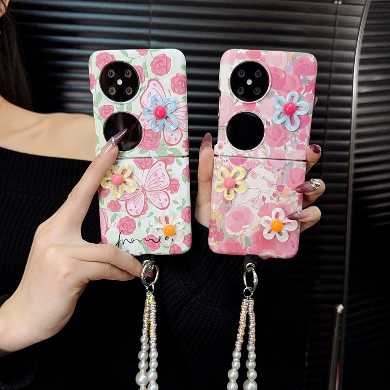 适用华为pocket2手机壳新款p50pocket套pockets猫咪ins花朵蝴蝶女