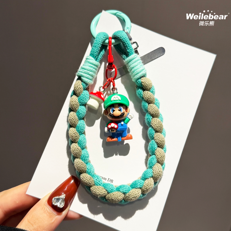 超级马里奥手提手机挂绳编织撞色手腕式挂链挂件夹片结实防丢挂链