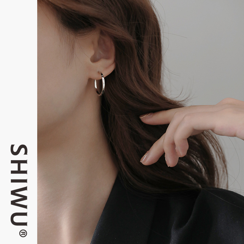 足银玻璃耳饰圆圈圆环耳环2025年新款潮耳饰耳钉女小众银简约银耳