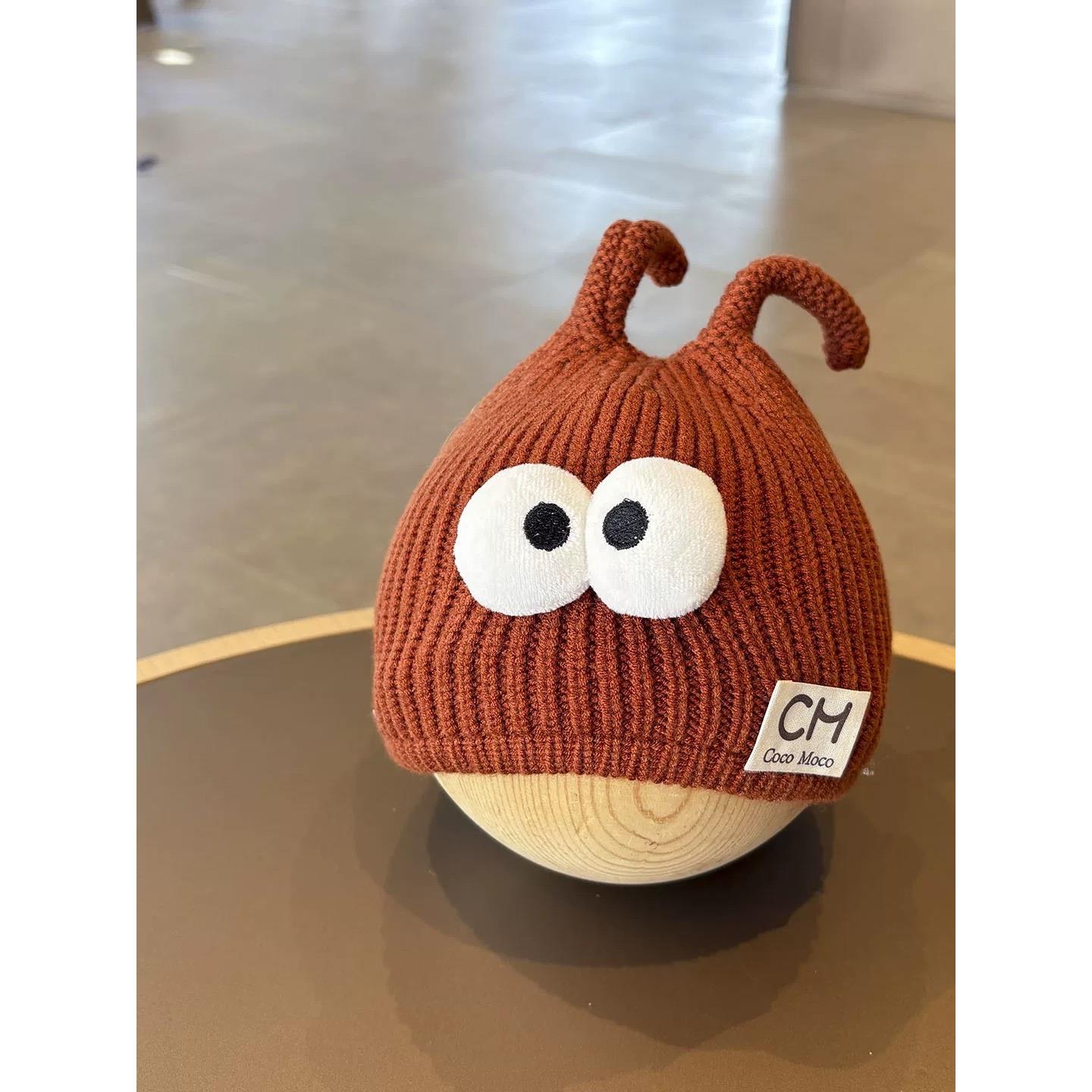 婴儿帽子秋冬季可爱护耳毛线帽防风保暖套头帽小月龄男女童针织帽